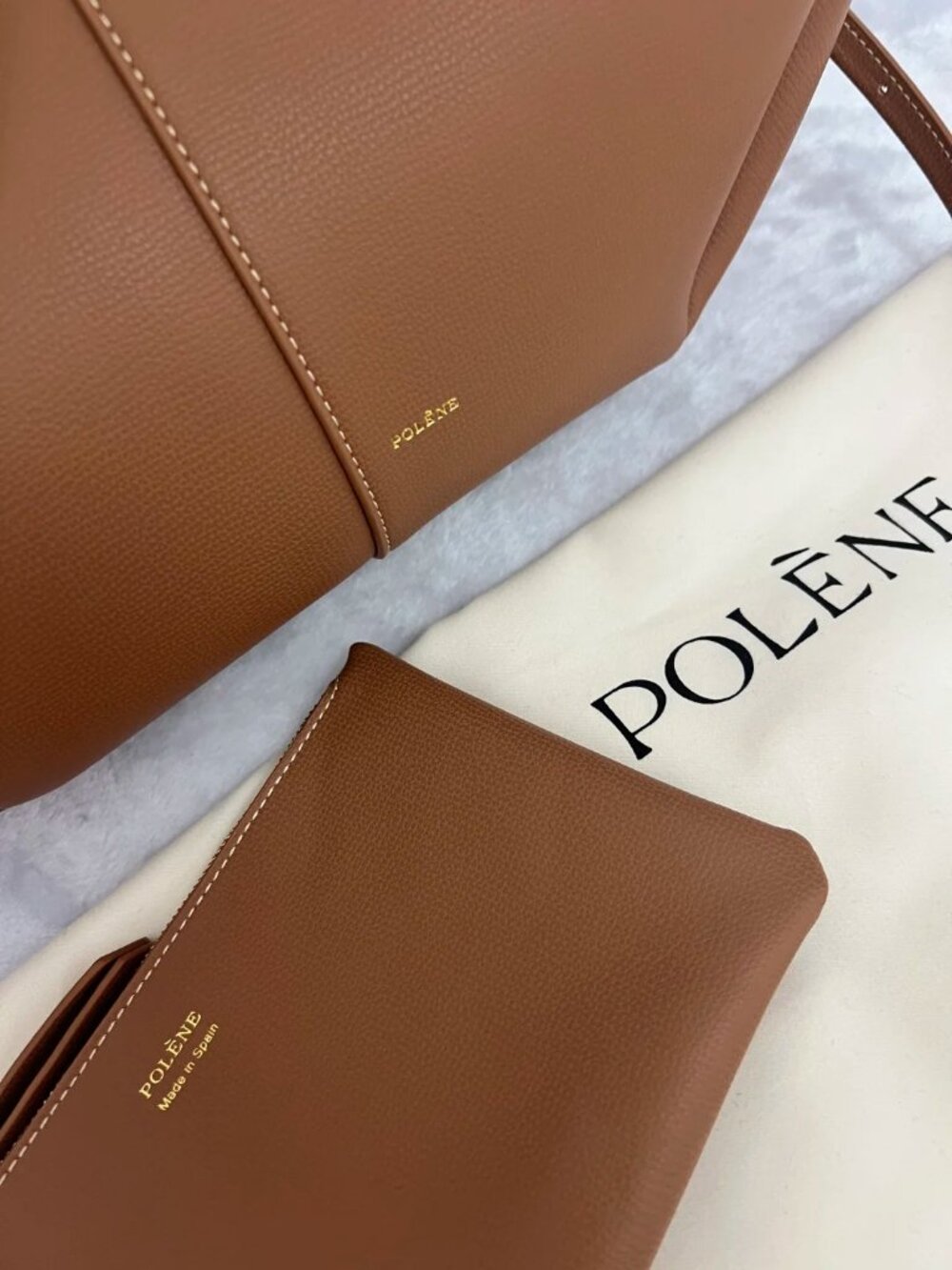 Polène Paris Cyme Mini Tan Textured Leather Tote Bag - Picture 6 of 10